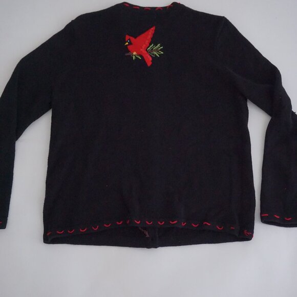 Vintage White Stag Black Cardinal Cardigan Festive Ugly Christmas Cardigan XL - Picture 10 of 10